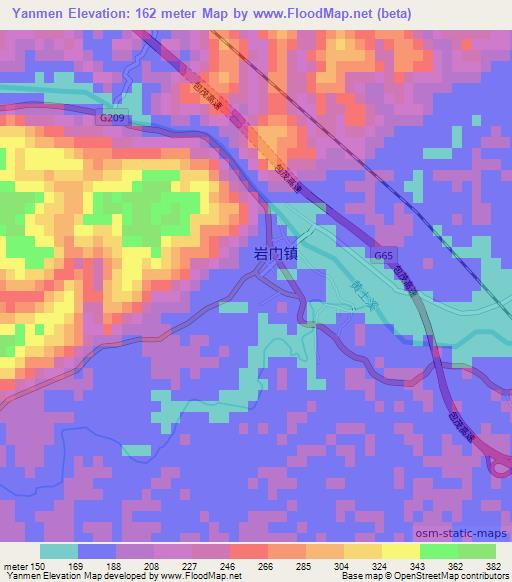 Yanmen,China Elevation Map