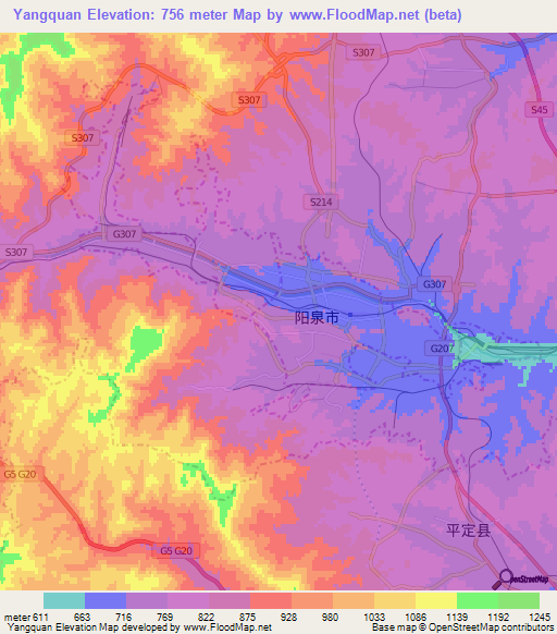 Yangquan,China Elevation Map