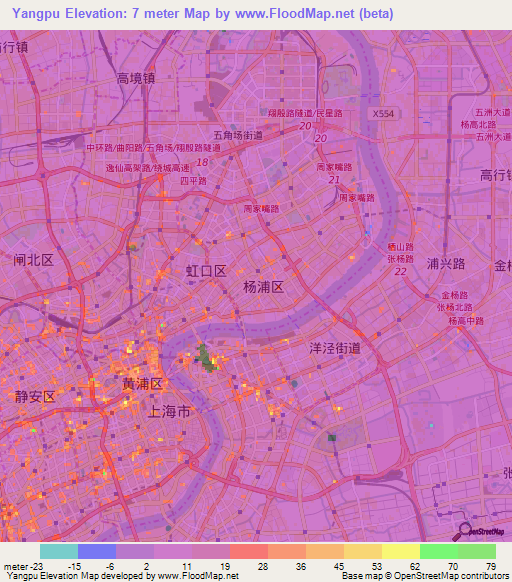 Yangpu,China Elevation Map