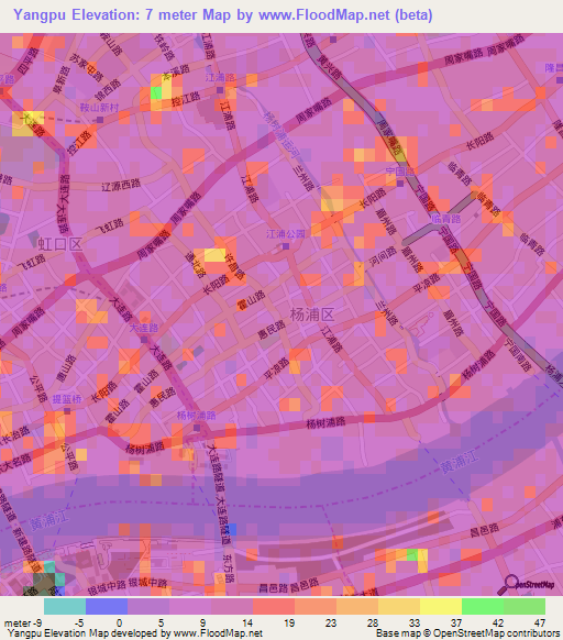 Yangpu,China Elevation Map