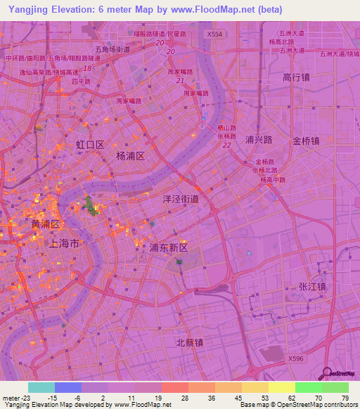 Yangjing,China Elevation Map