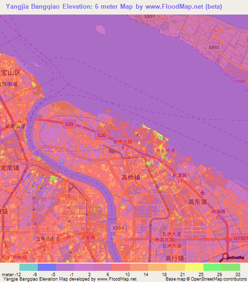 Yangjia Bangqiao,China Elevation Map