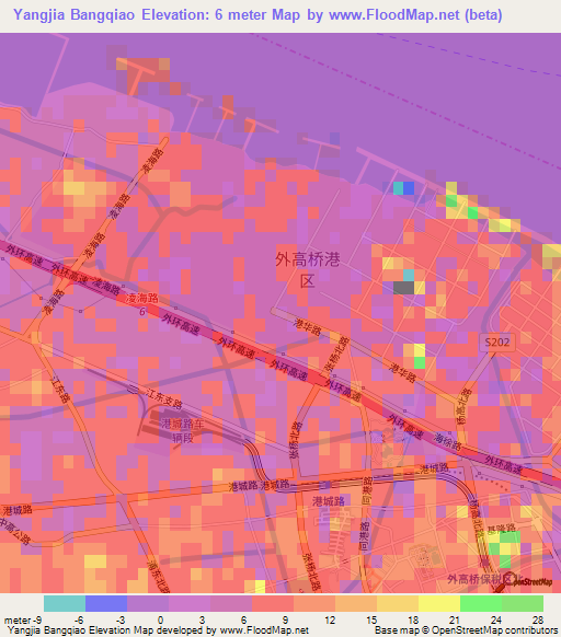 Yangjia Bangqiao,China Elevation Map