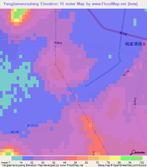 Yangjiamanzuxiang,China Elevation Map