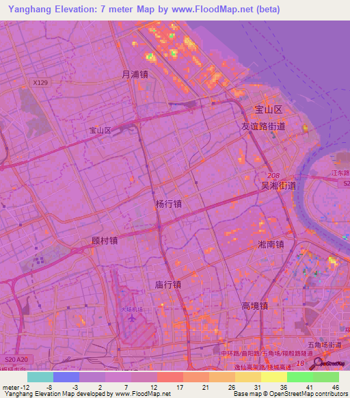 Yanghang,China Elevation Map