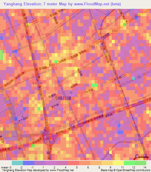 Yanghang,China Elevation Map