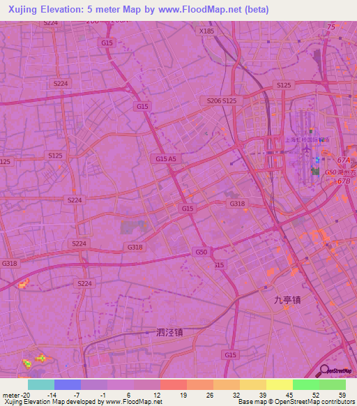 Xujing,China Elevation Map