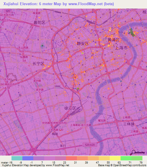 Xujiahui,China Elevation Map