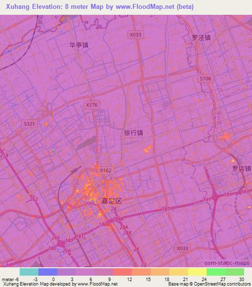 Xuhang,China Elevation Map