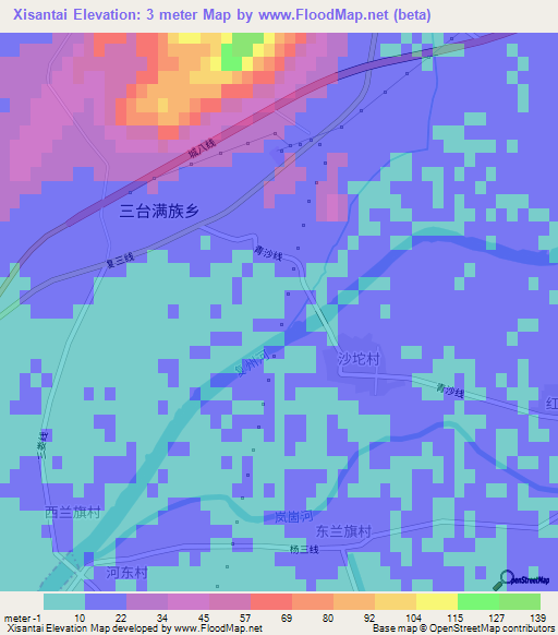 Xisantai,China Elevation Map