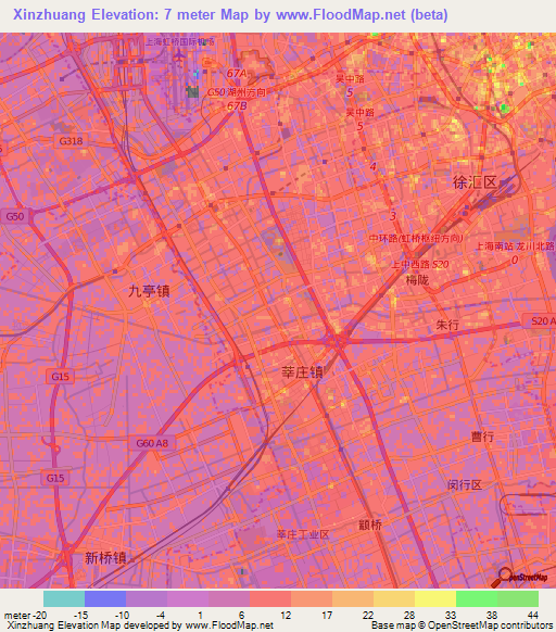 Xinzhuang,China Elevation Map