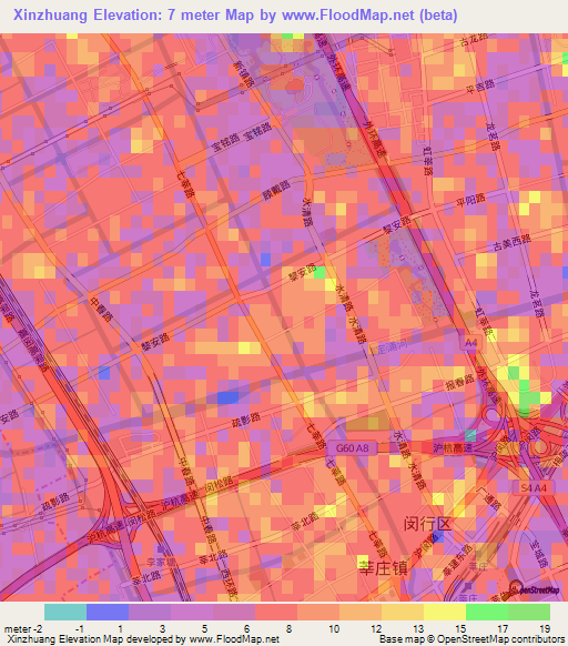 Xinzhuang,China Elevation Map