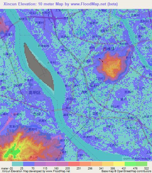 Xincun,China Elevation Map