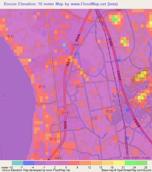 Xincun,China Elevation Map