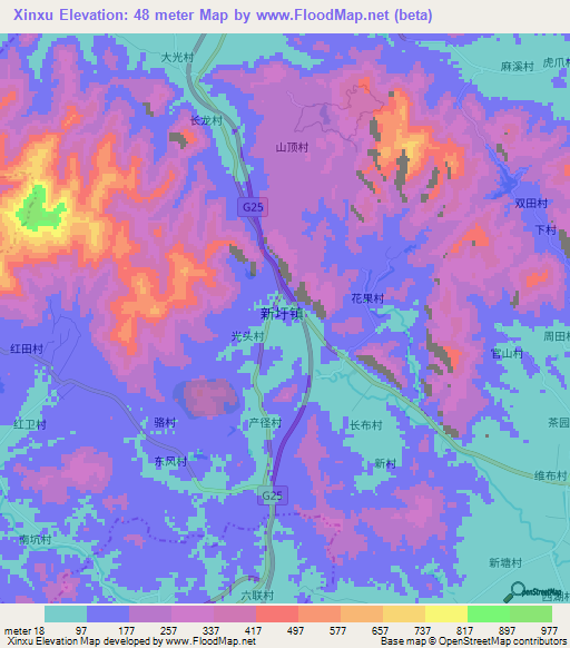 Xinxu,China Elevation Map