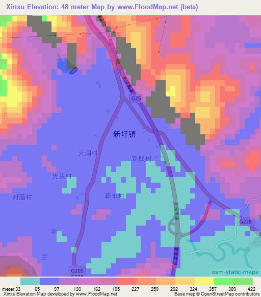 Xinxu,China Elevation Map