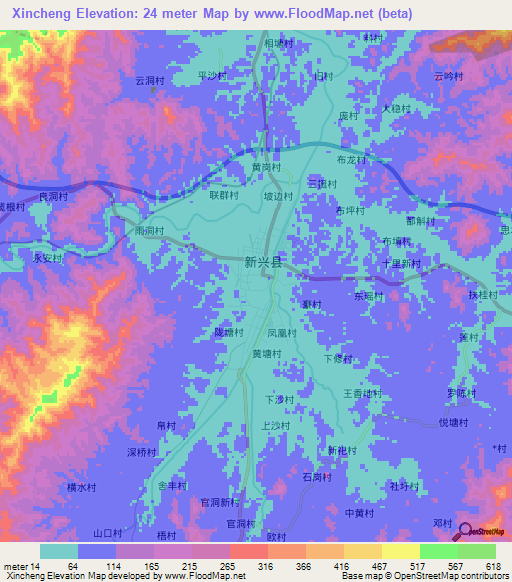 Xincheng,China Elevation Map