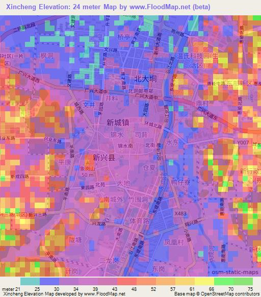 Xincheng,China Elevation Map