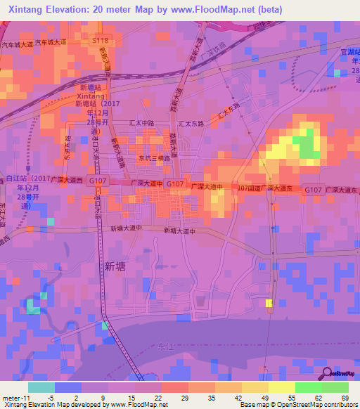 Xintang,China Elevation Map