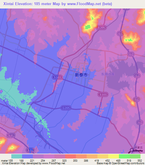 Xintai,China Elevation Map