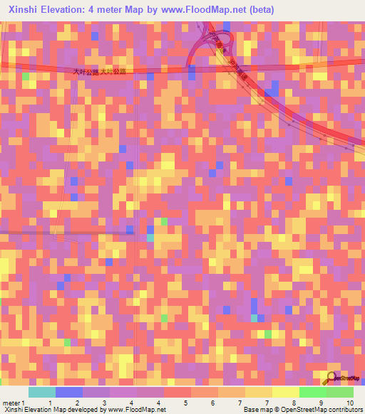 Xinshi,China Elevation Map