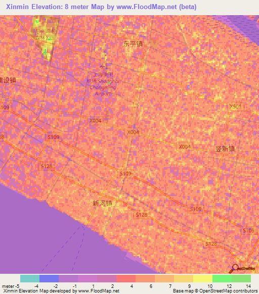 Xinmin,China Elevation Map