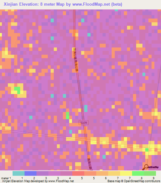 Xinjian,China Elevation Map