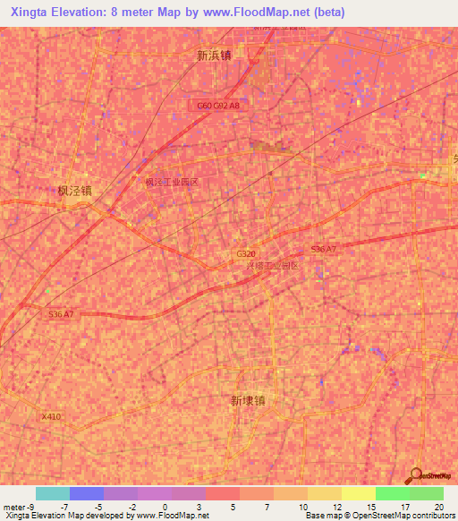 Xingta,China Elevation Map