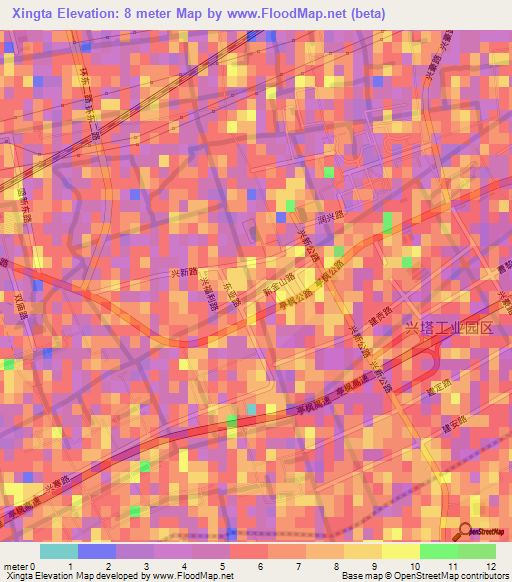 Xingta,China Elevation Map