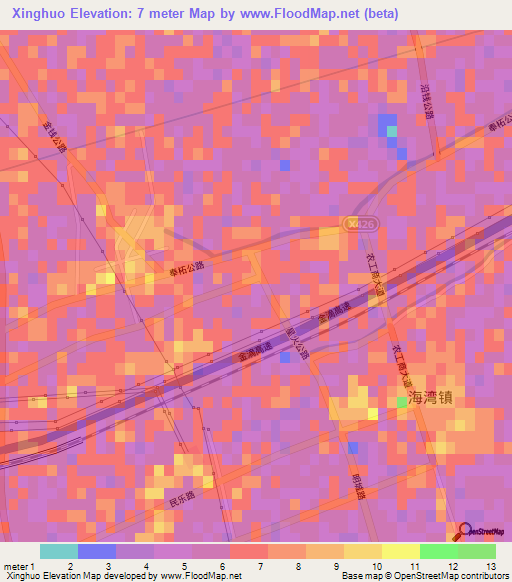 Xinghuo,China Elevation Map