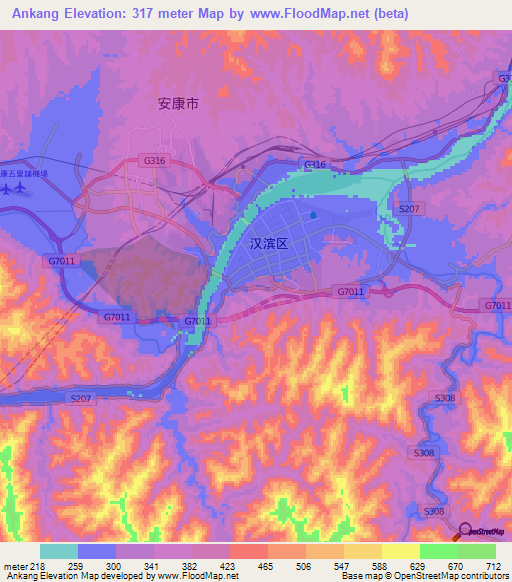 Ankang,China Elevation Map