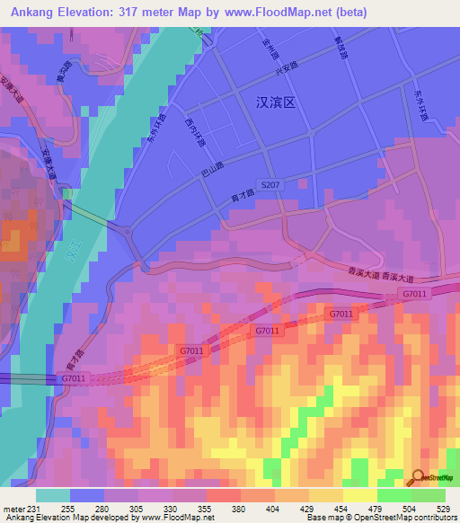 Ankang,China Elevation Map