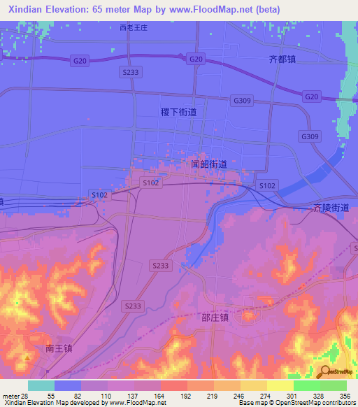 Xindian,China Elevation Map