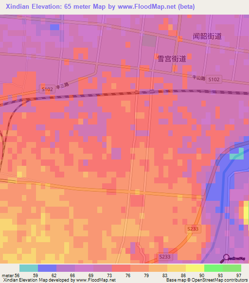 Xindian,China Elevation Map