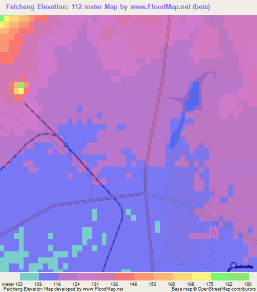 Feicheng,China Elevation Map