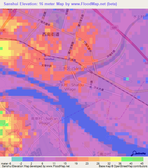 Sanshui,China Elevation Map