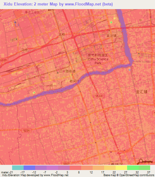 Xidu,China Elevation Map