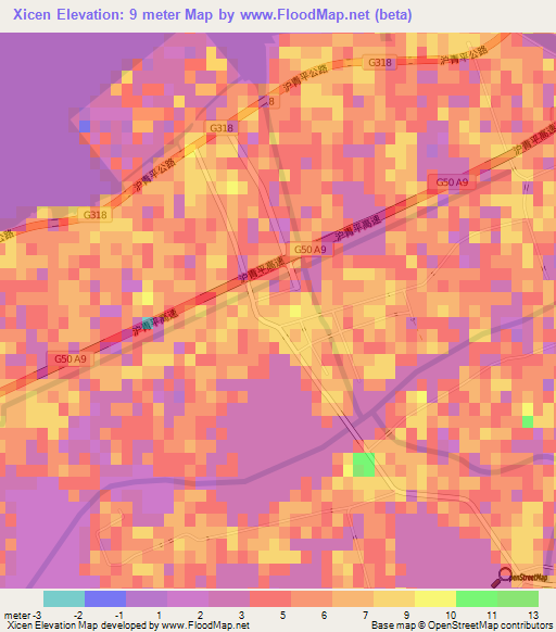 Xicen,China Elevation Map