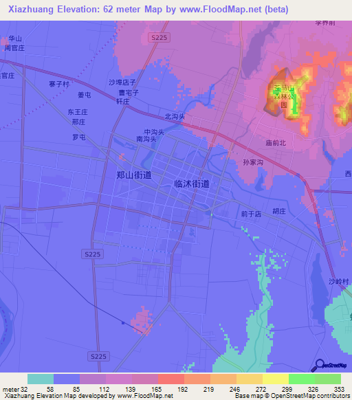 Xiazhuang,China Elevation Map