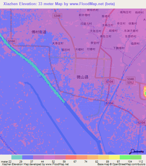 Xiazhen,China Elevation Map