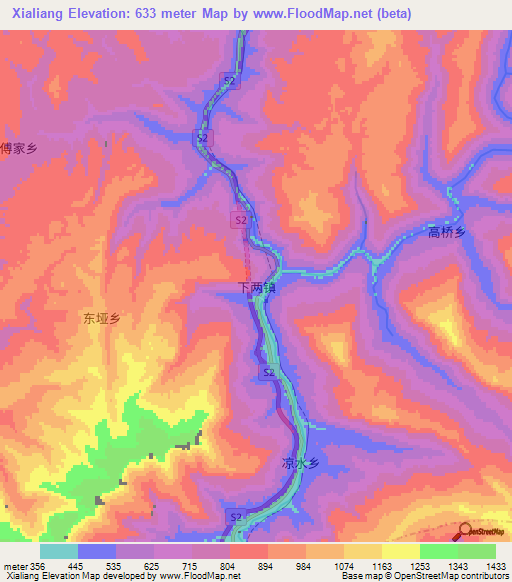 Xialiang,China Elevation Map