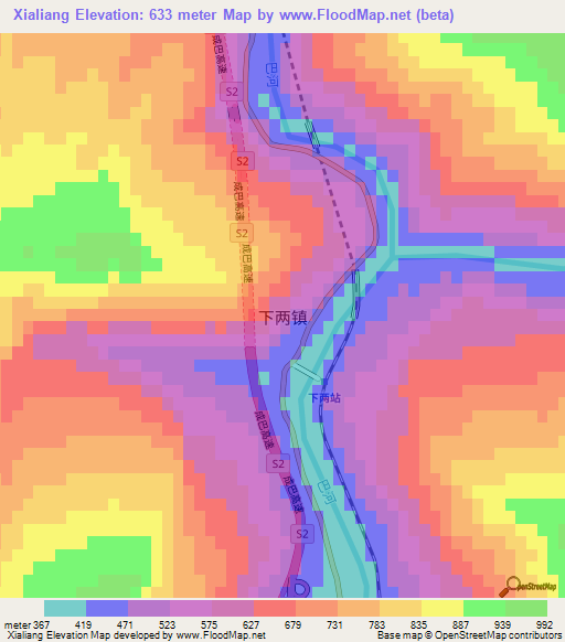 Xialiang,China Elevation Map