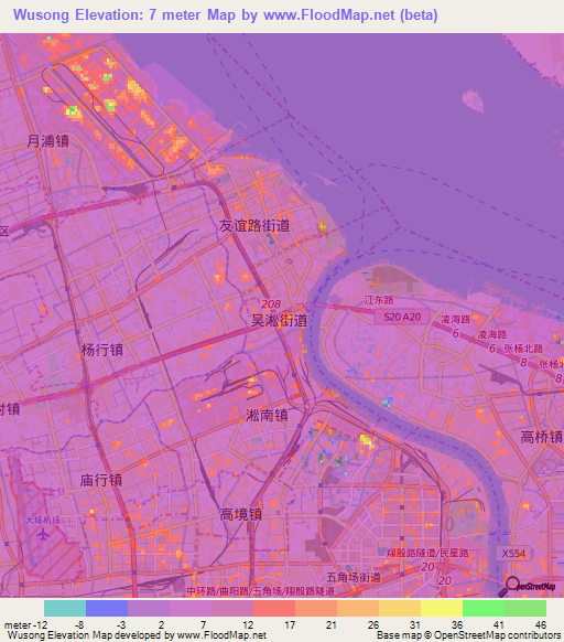 Wusong,China Elevation Map