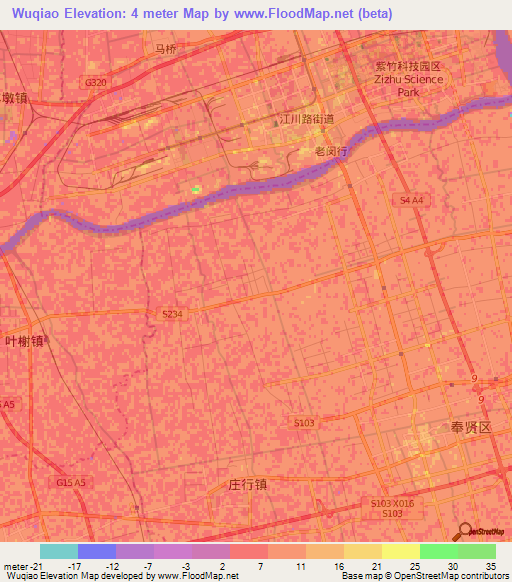 Wuqiao,China Elevation Map