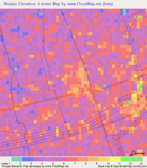 Wuqiao,China Elevation Map