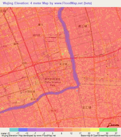 Wujing,China Elevation Map