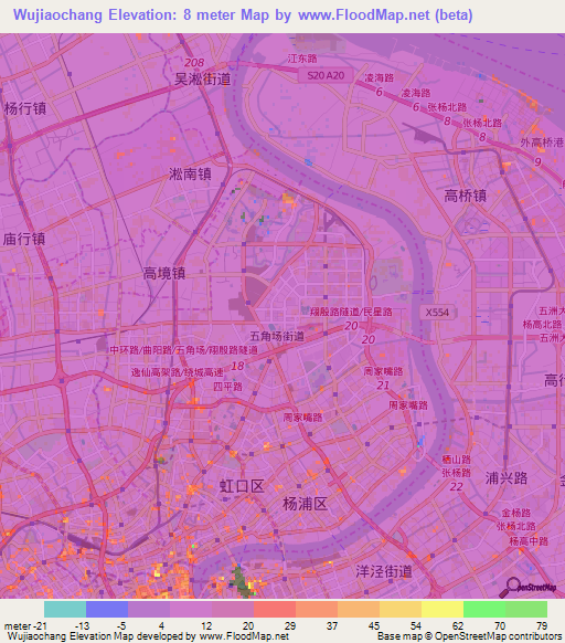 Wujiaochang,China Elevation Map