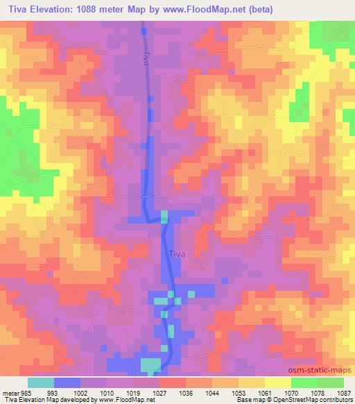 Tiva,Kenya Elevation Map