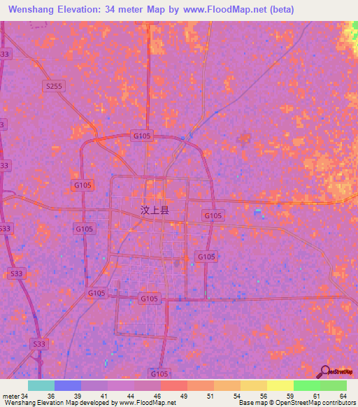 Wenshang,China Elevation Map