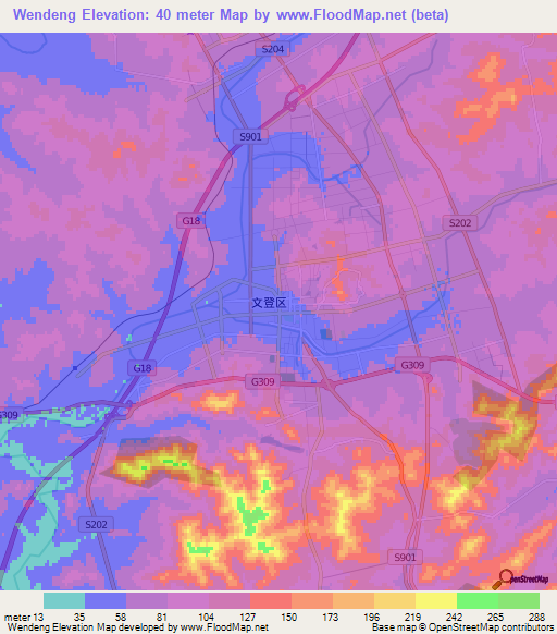 Wendeng,China Elevation Map